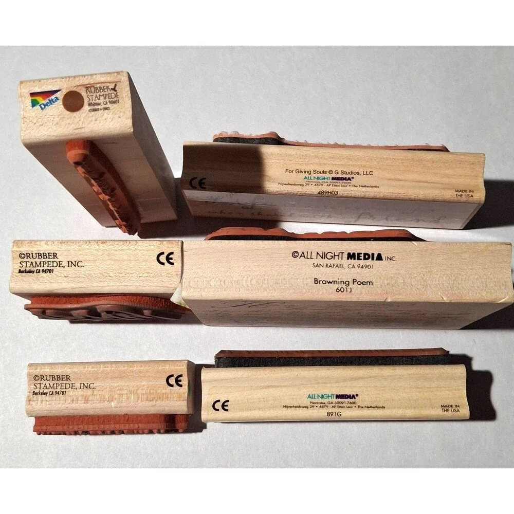 Lot of 6 Vintage Wooden Rubber Stamps Quotes, Party, Baby Shower, Poem Crafts